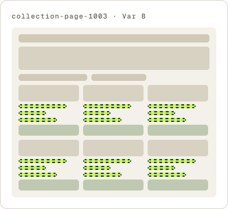 Var B: Reordered product card wireframe