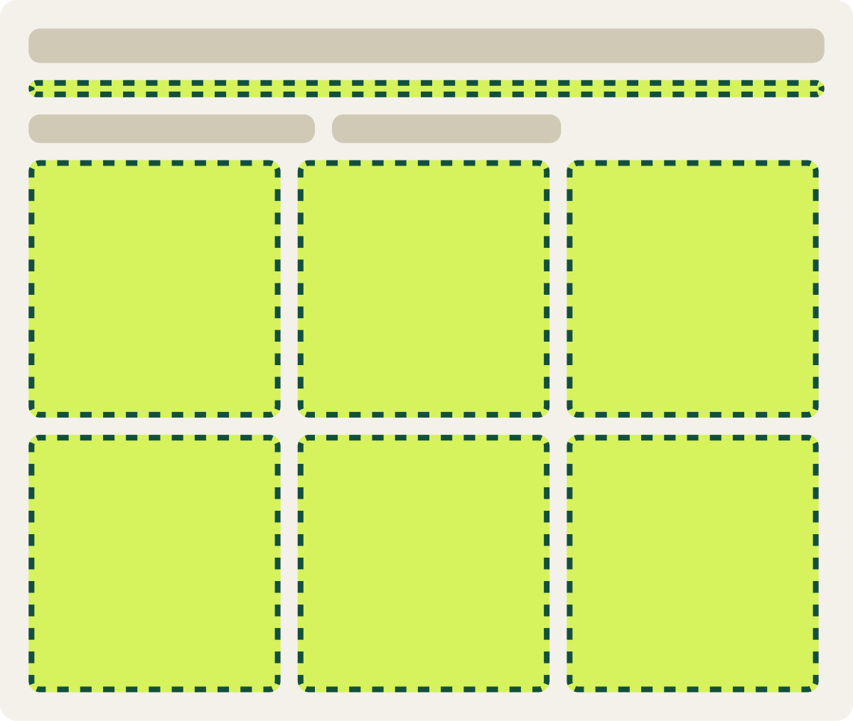 Var B: No hero, 3 per row wireframe