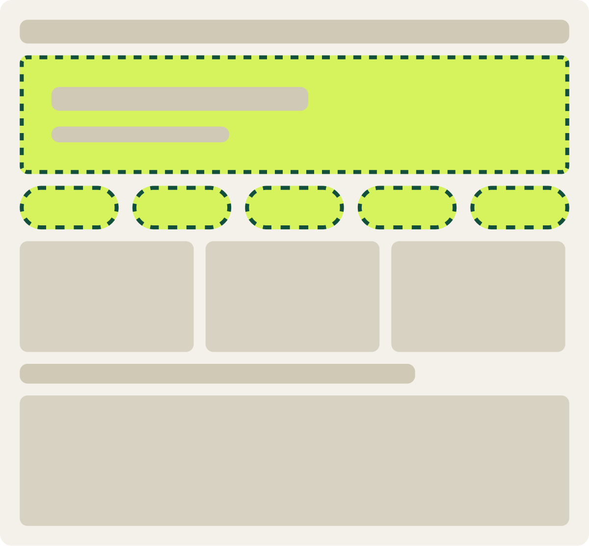 Var A: Still banner, clear categories wireframe