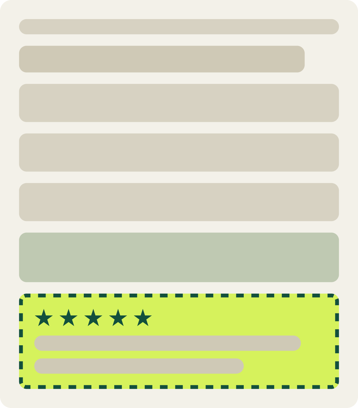 Var A: Star rating and testimonial wireframe
