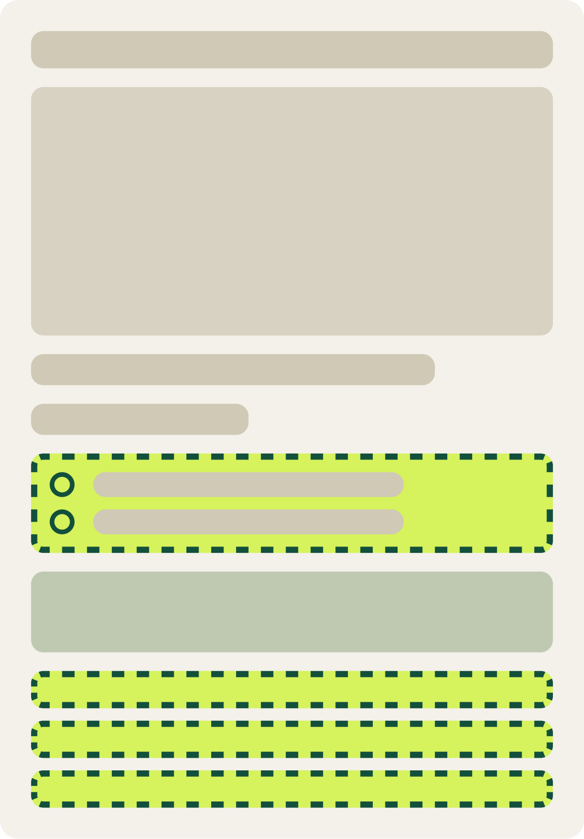 Var B: Selector plus calmer page wireframe